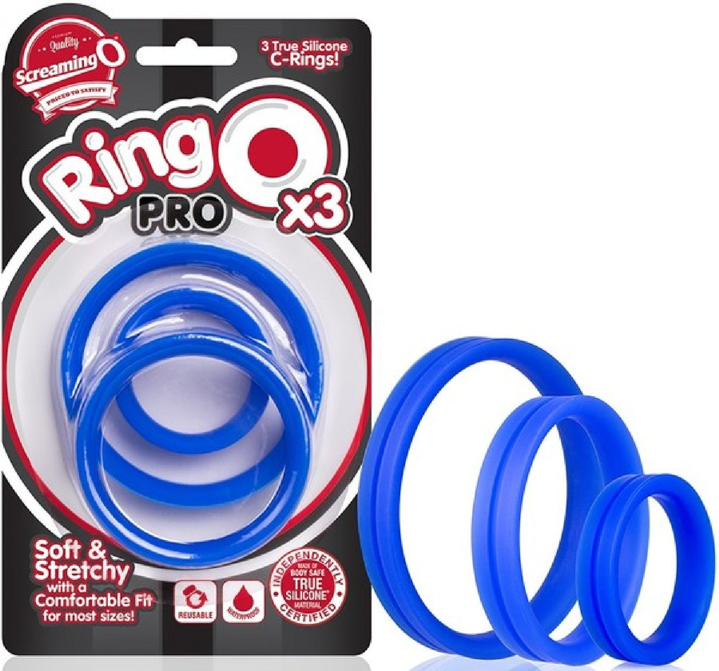RingO Pro X3 – Durable True Silicone Cock Ring Set with Three Sizes