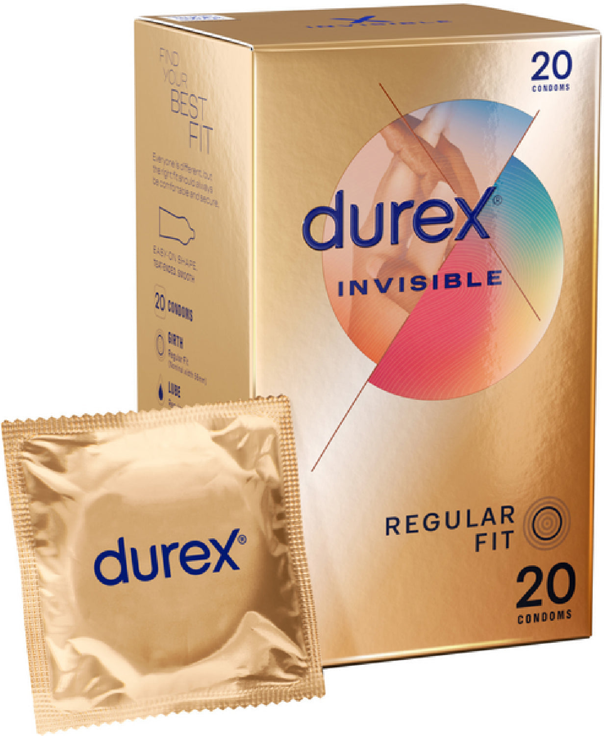 Durex Invisible Regular Fit – 56mm Thinnest Sensitivity Maximizing Condoms 20 Pack