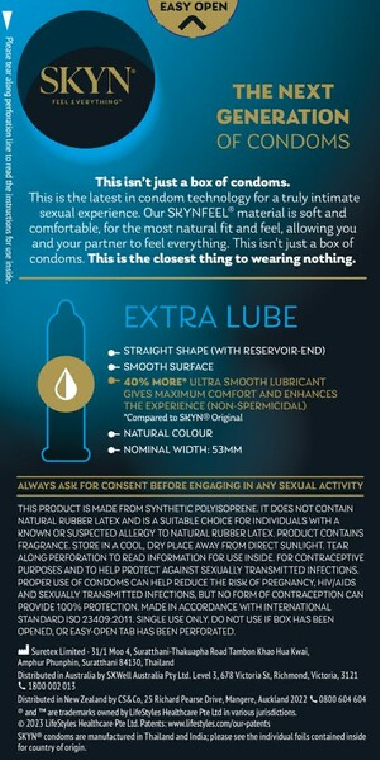 Skyn Extra Lubricated Condoms – Ultra Smooth Long-Lasting 10 Pack