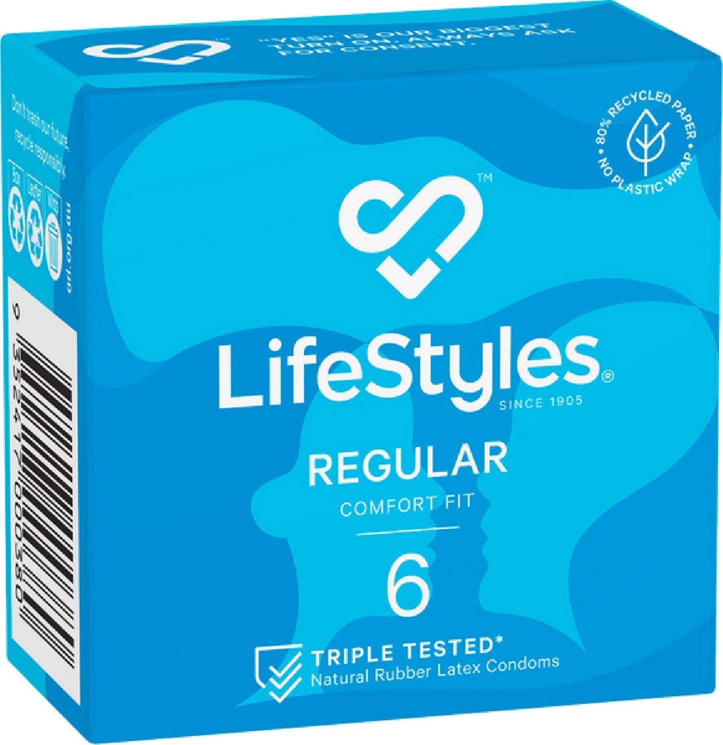 LifeStyles Regular Easy-Fit 54mm Nominal Width Latex Condoms 6 Pack