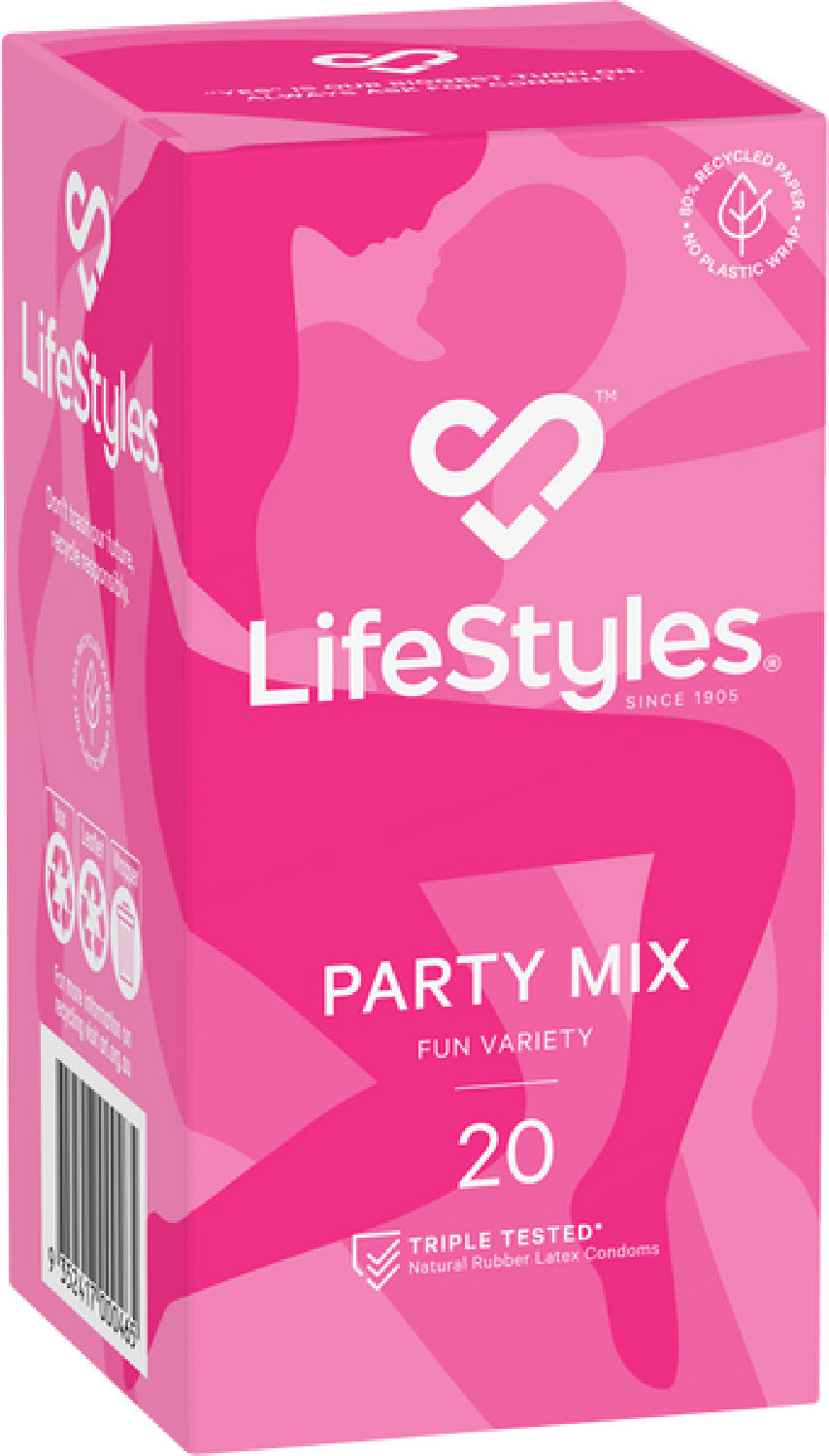 LifeStyles Party Mix – Assorted Flavoured Textured Condoms 53mm 20 Pack