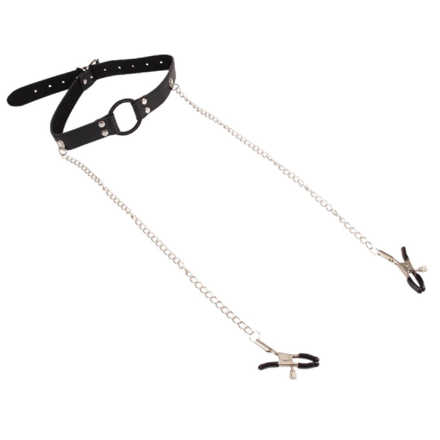 Breathable O-Ring Gag with Nipple Clamps – BDSM Accessory