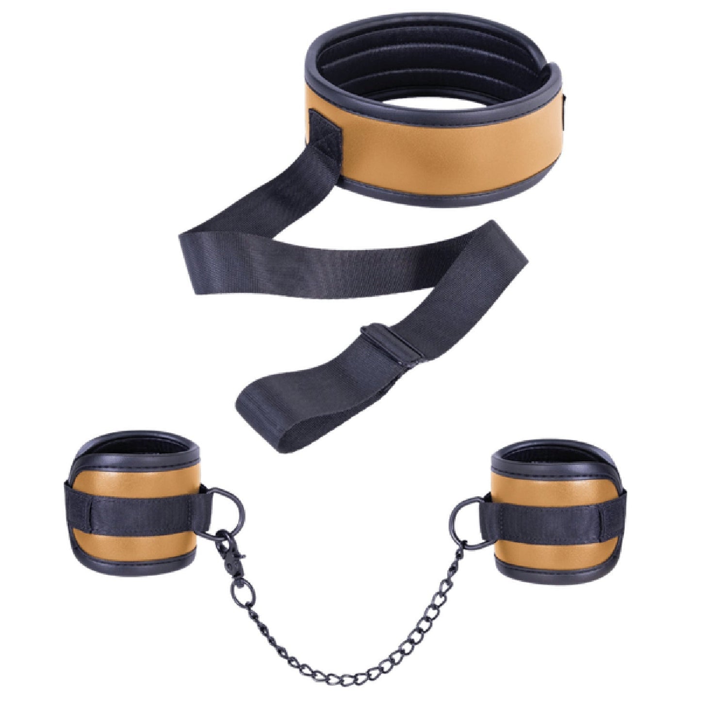 Adjustable Brown Collar with Handcuffs – Velcro Lock, Webbing Strap, 22.4cm Chain