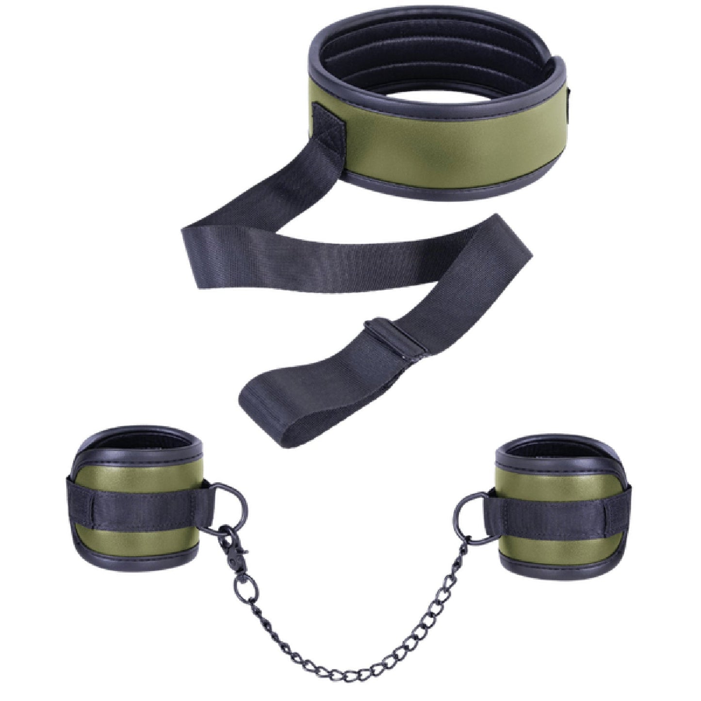 Adjustable Brown Collar with Handcuffs – Velcro Lock, Webbing Strap, 22.4cm Chain