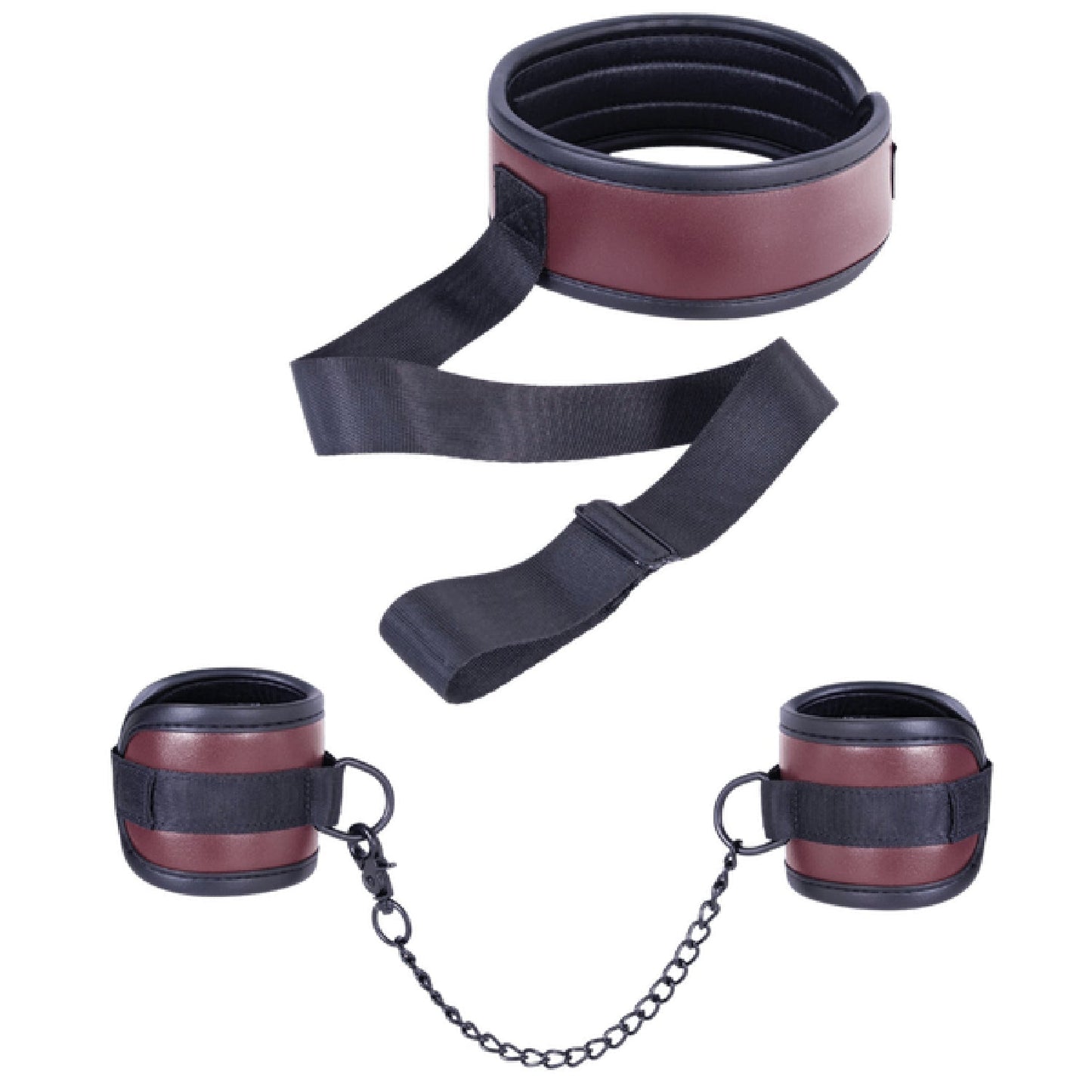 Adjustable Brown Collar with Handcuffs – Velcro Lock, Webbing Strap, 22.4cm Chain