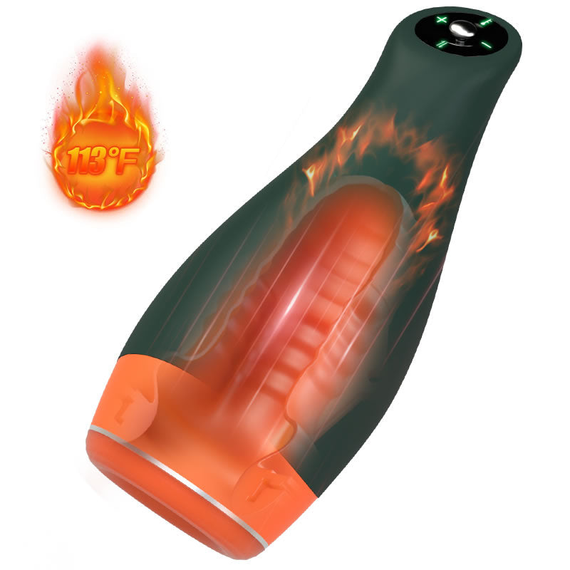 Warming - Simulates Oral Cavity Temperature Vibration and Telescopic 2-1 Male Stroker Dark Green Masturbation Cup