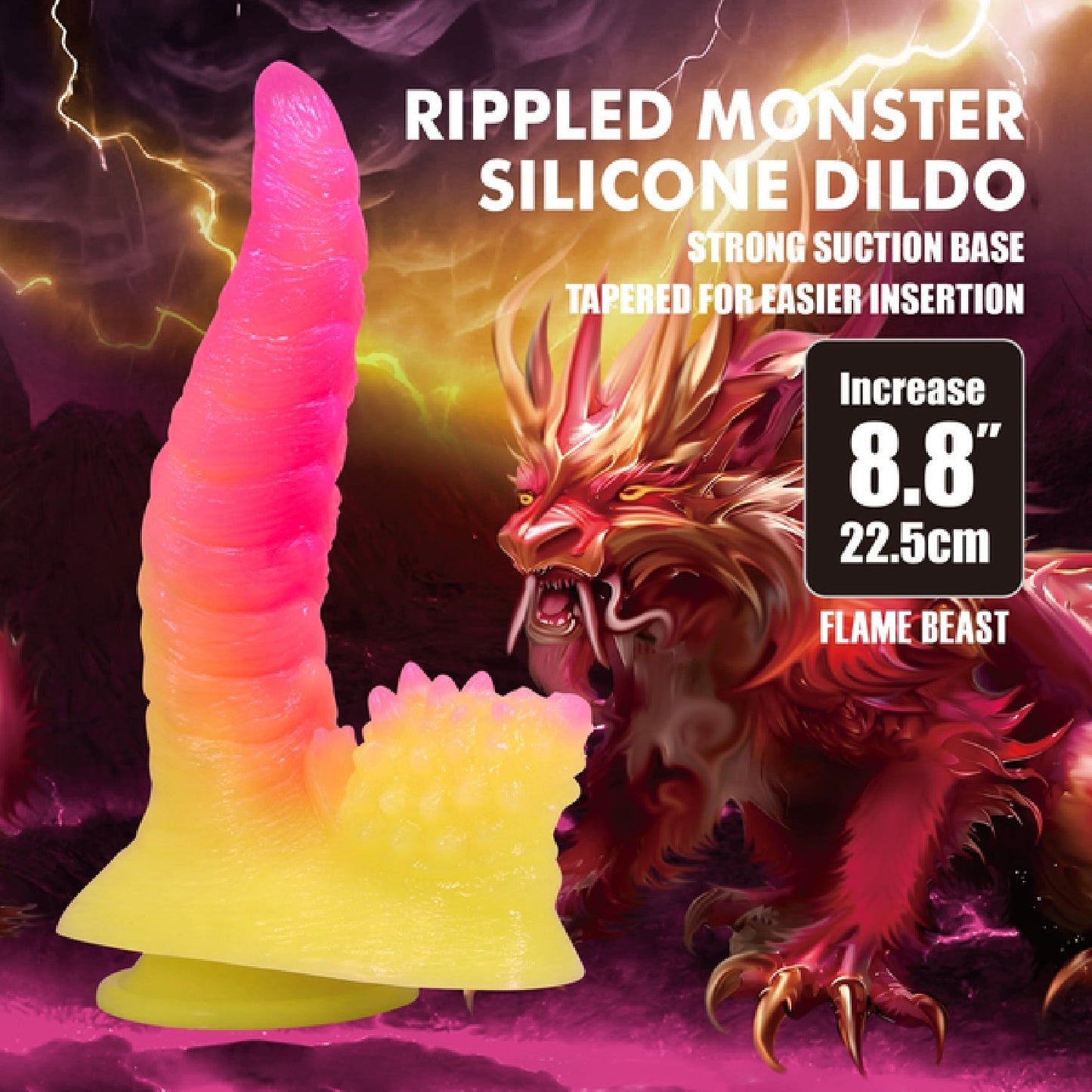 Flame Beast 8.8 Inch Silicone Dildo – Body-Safe Suction Base Dildo