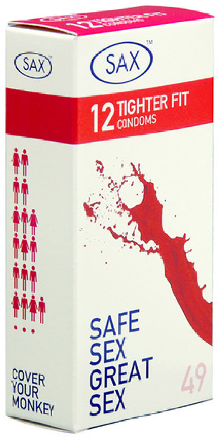 Sax Tighter Fit 12 Pack – Small Size 49mm Nominal Width Latex Condoms
