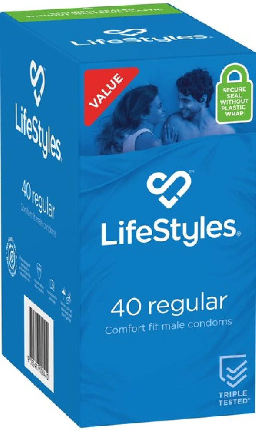 LifeStyles Regular Easy-Fit Smooth Lubricated 54mm Width Condom 40 Pack