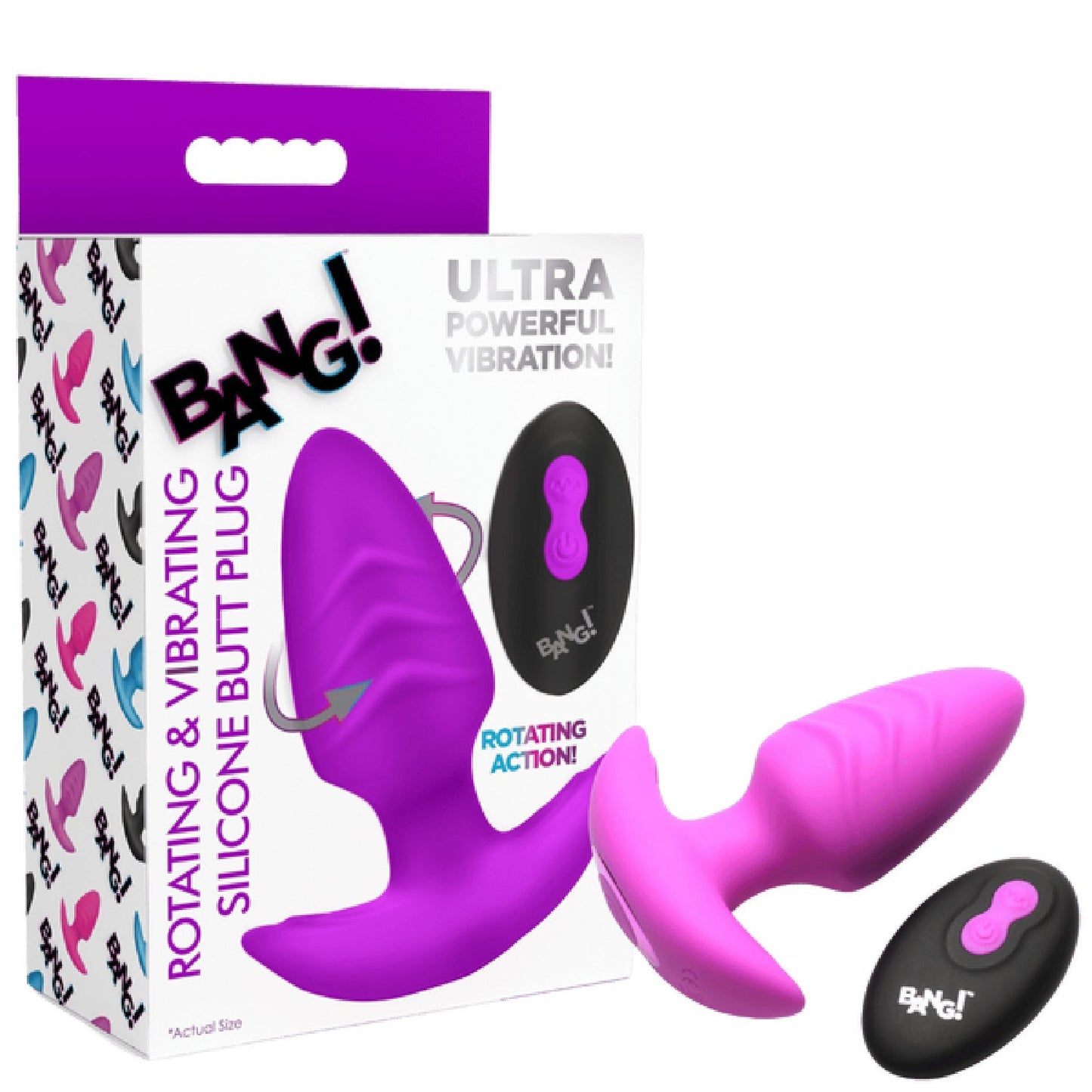 Rotating & Vibrating Silicone Butt Plug w/ Remote (Purple)