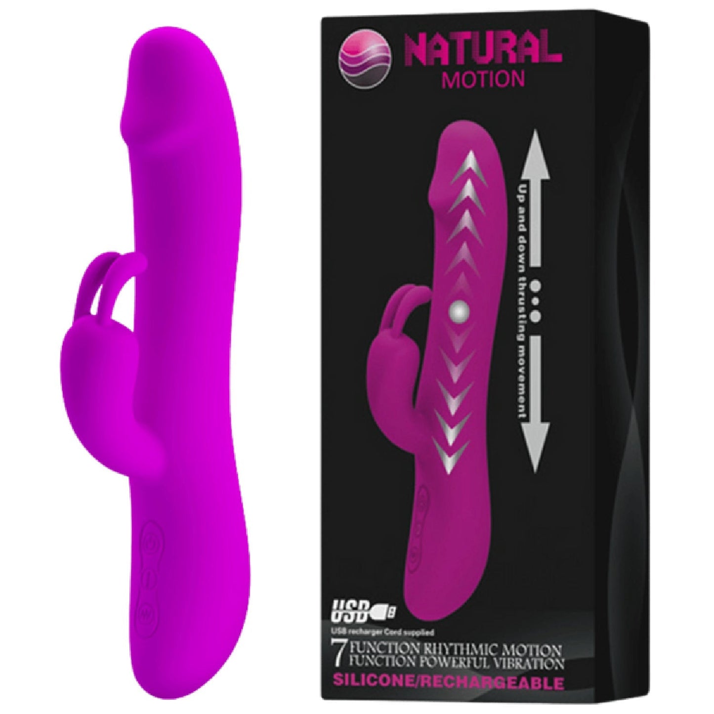 Natural Motion Thrusting – Rechargeable Silicone Rabbit Vibrator with 7 Functions