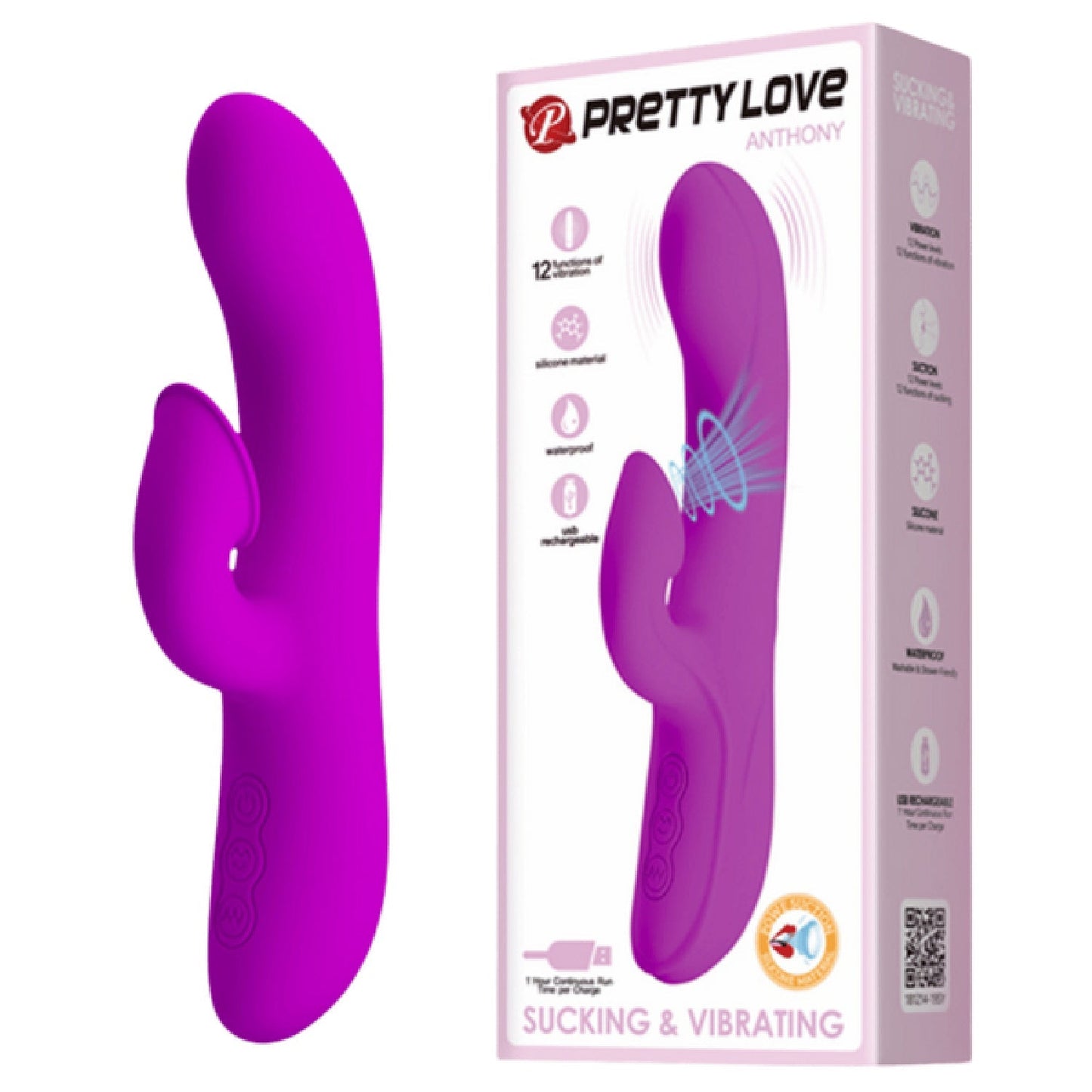 Rechargeable Anthony – Silicone Clit Suction Rabbit Vibrator With Curved Shaft And Thicker Tip