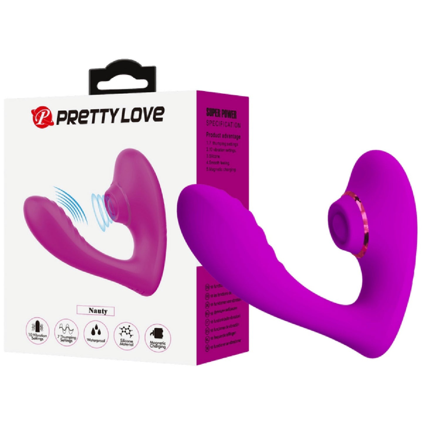 PrettyLove Rechargeable Nauty – Waterproof Clitoral Stimulator with 10 Vibration and 7 Thumping Settings