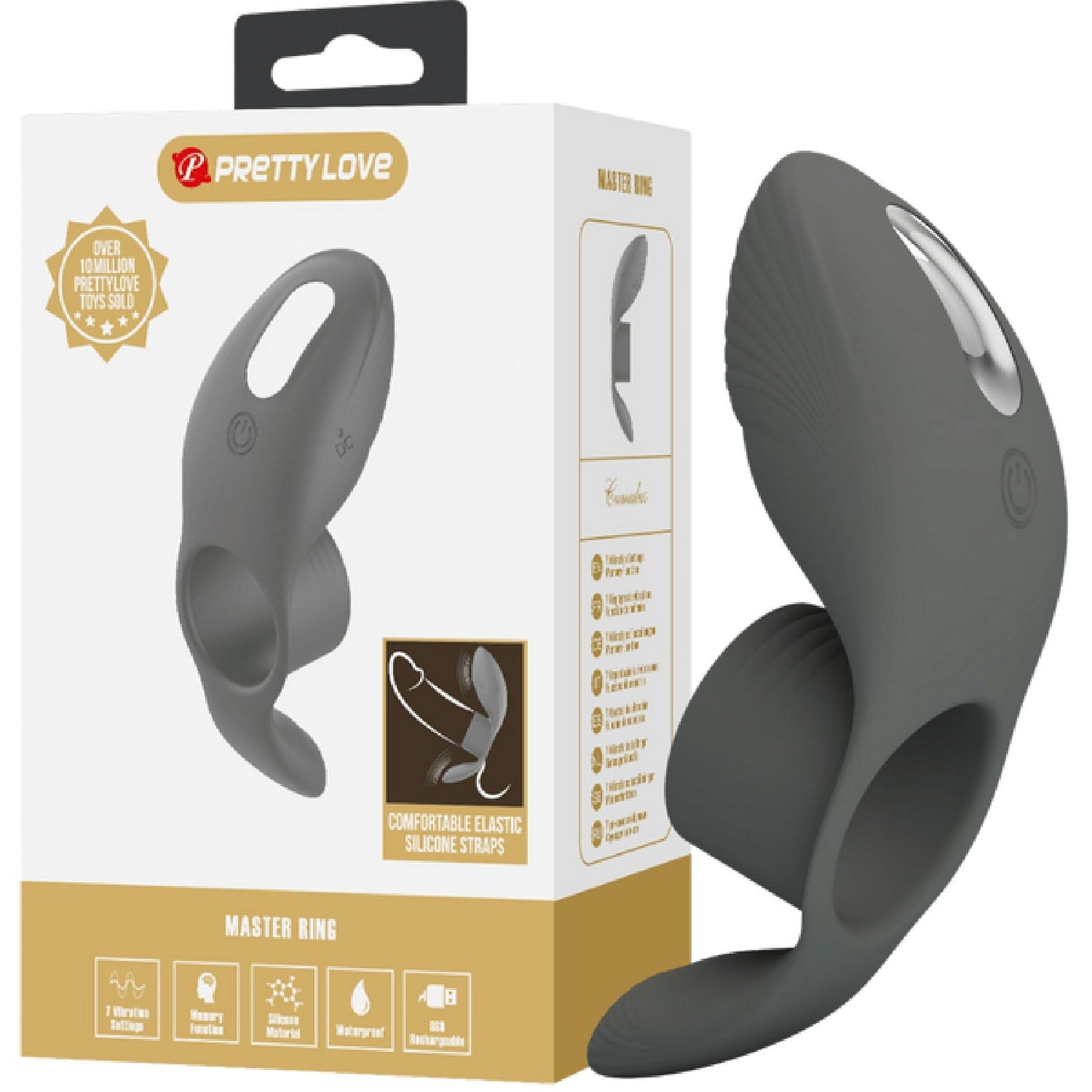 Pretty Love Cumulus – Silicone Rechargeable 7 Function Vibrating Cock Ring