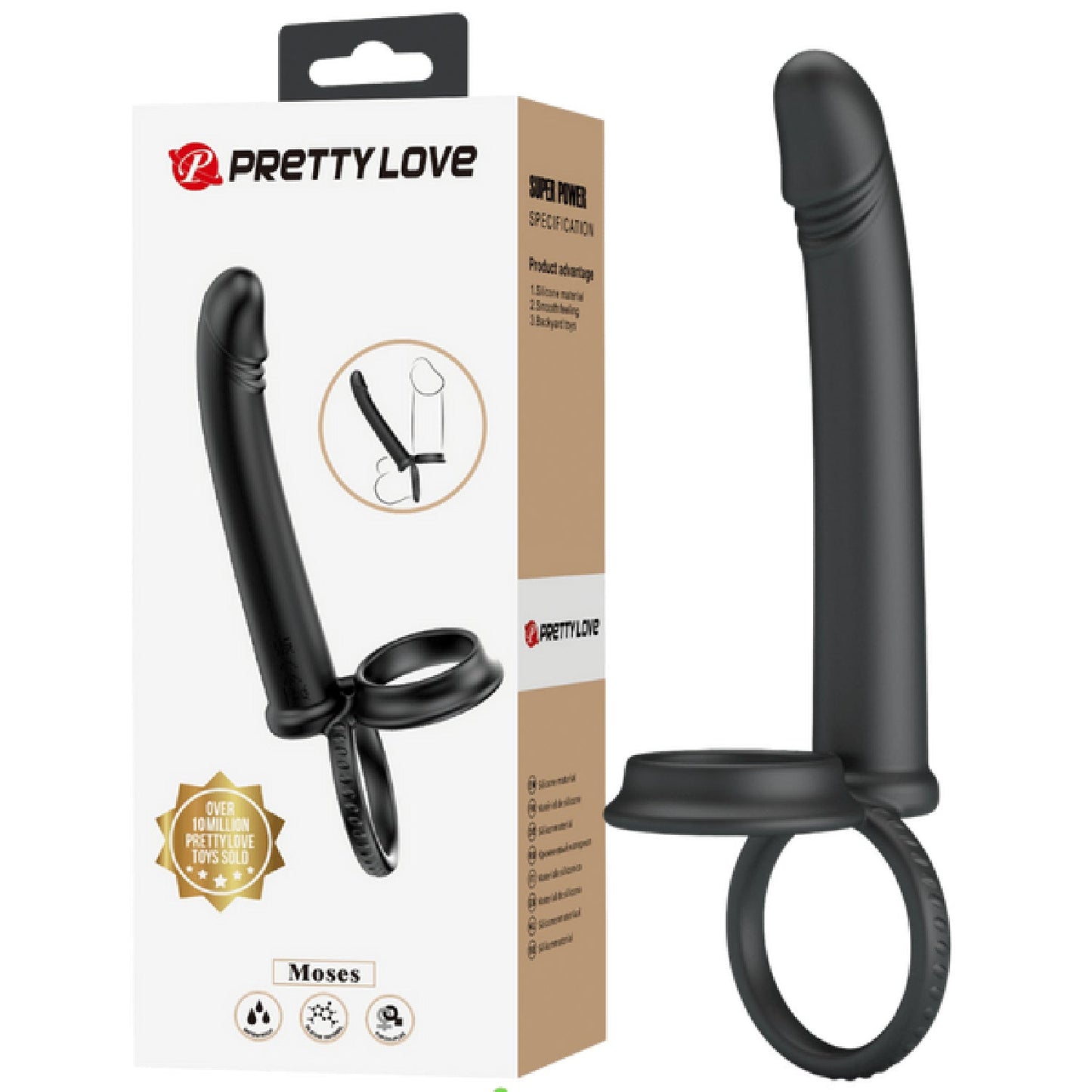 Moses Anal Probe – Silicone Dual Ring Cock and Ball Ring Dildo