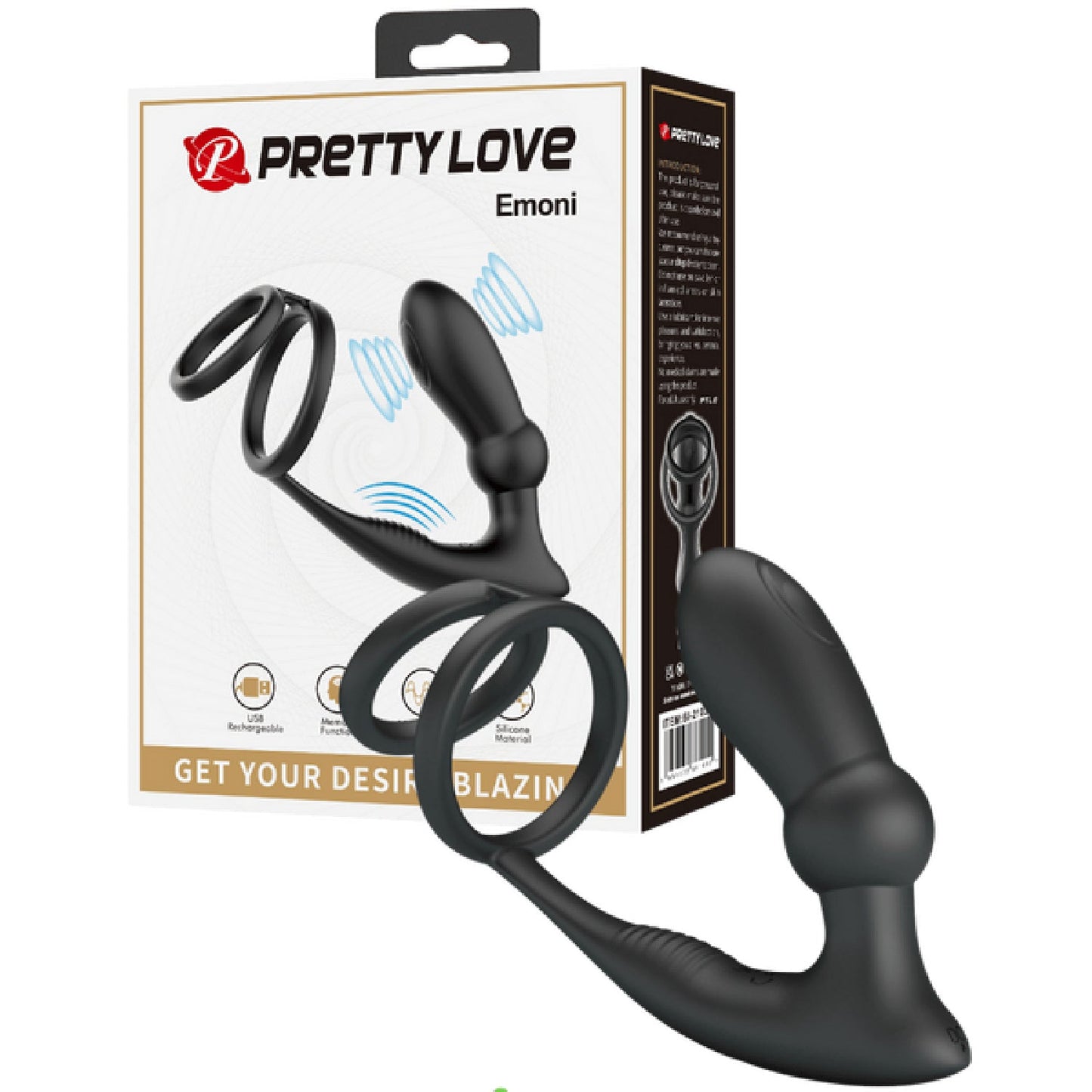 Emoni Rechargeable Vibrating Secure Hold Cock And Ball Ring With Attached Butt Plug