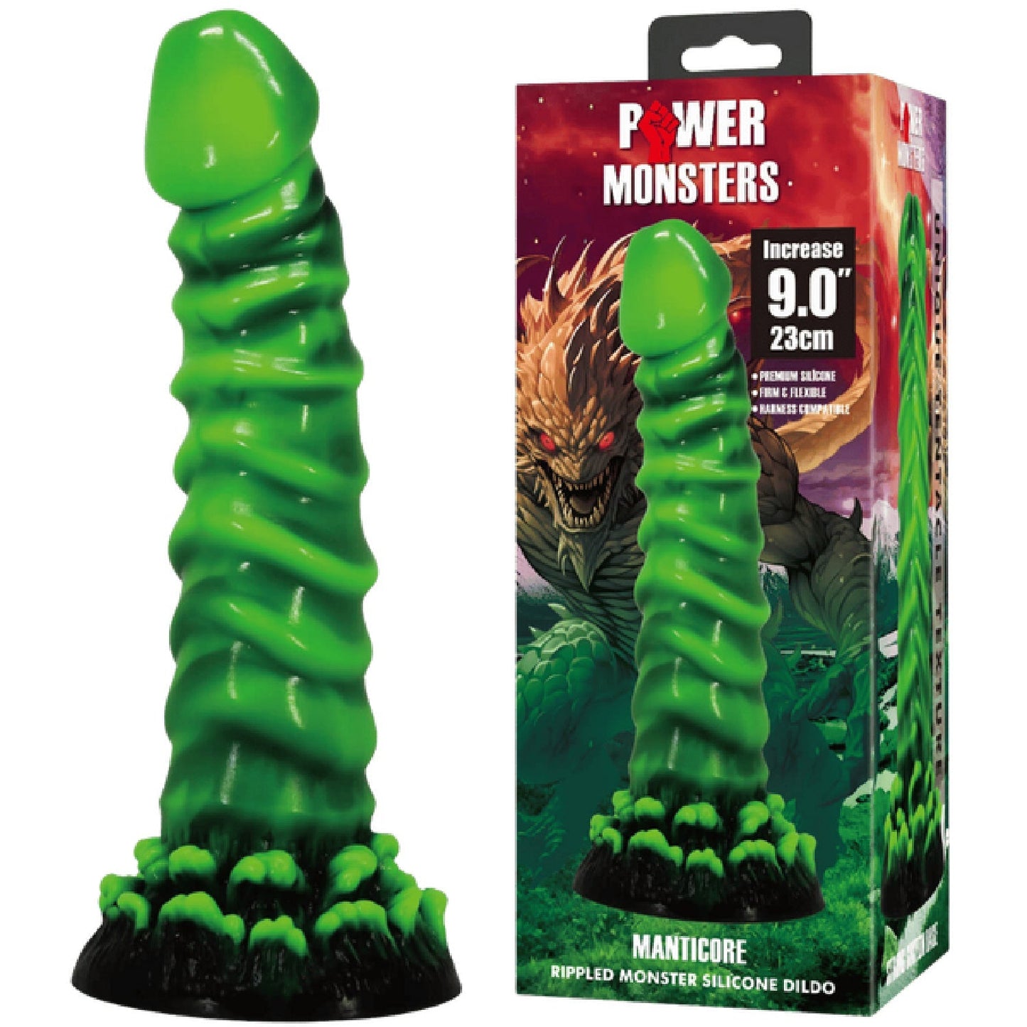 Manticore 9 Inch Textured Silicone Dildo – Body-Safe with Strong Suction Cup