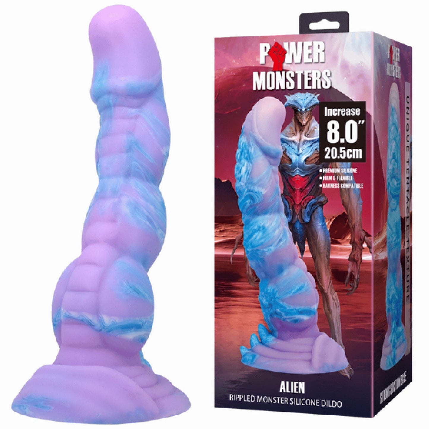 Alien 8 Inch Monster Dildo – Ribbed Texture with Suction Base