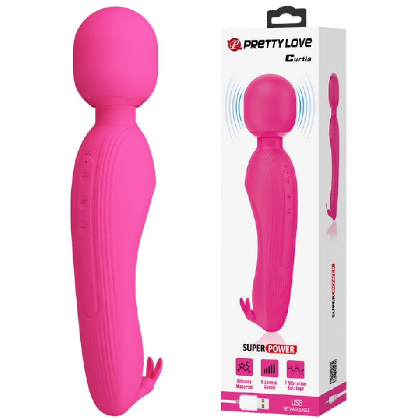 Pretty Love Curtis Wand – Rechargeable Silicone Wand Vibrator with Rabbit Ears