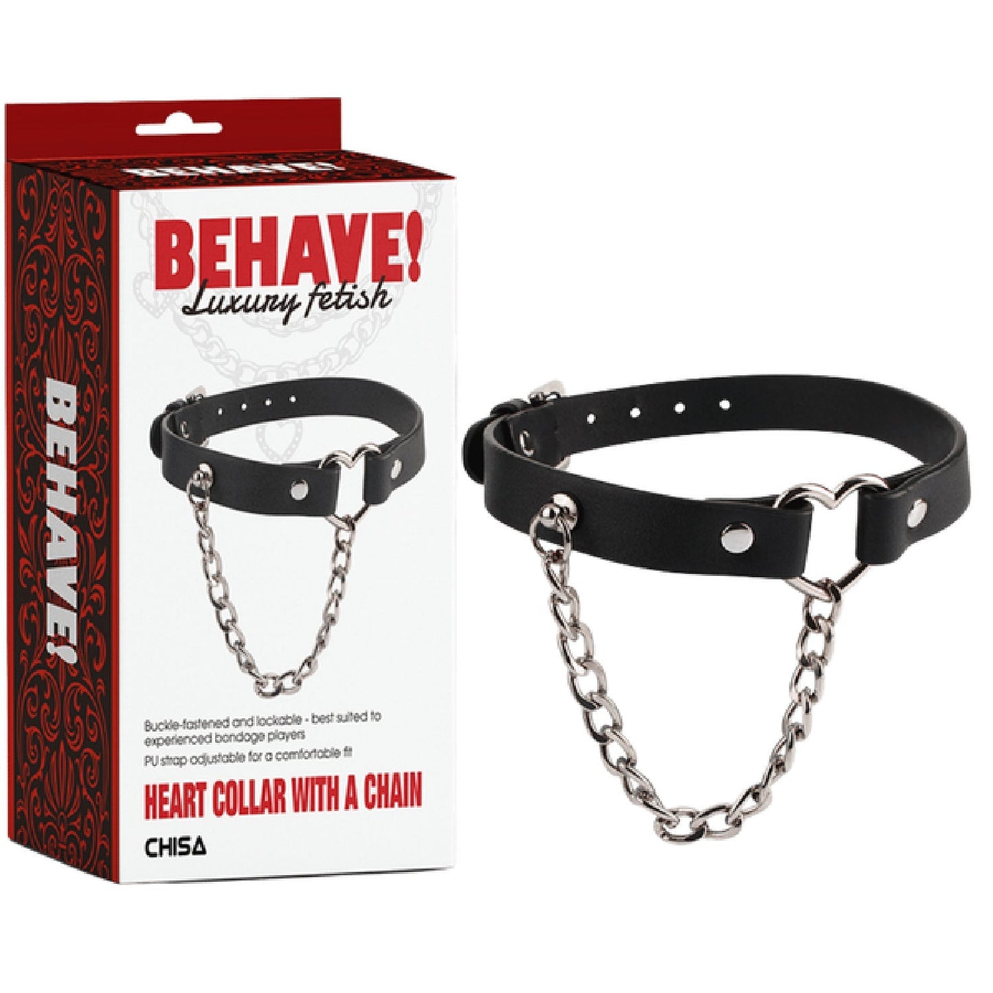 Heart Collar with Lockable Buckle and Chain – Bondage Collar