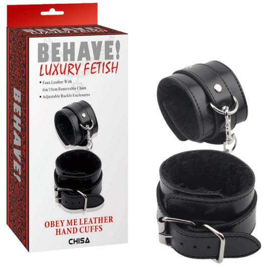 Obey Me Leather Hand Cuffs – Adjustable Metal Hook Handcuffs