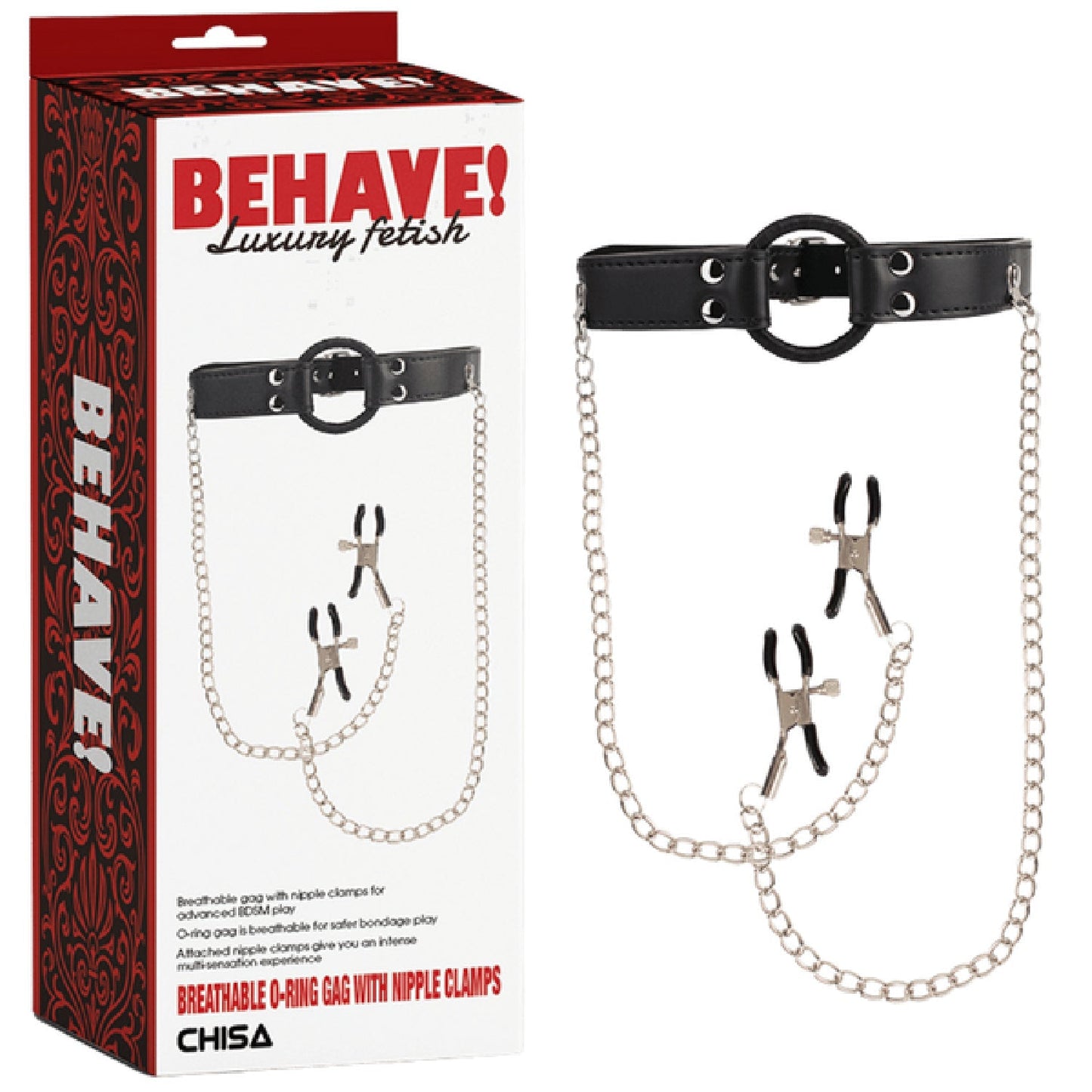 Breathable O-Ring Gag with Nipple Clamps – BDSM Accessory