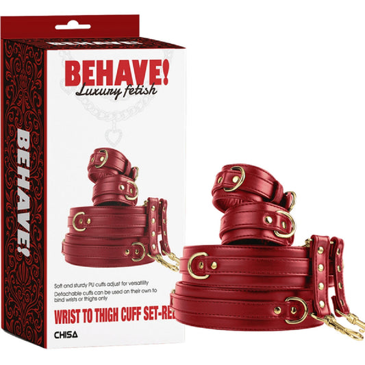 Wrist to Thigh Cuff Set – Adjustable PU Cuffs Restraint Set