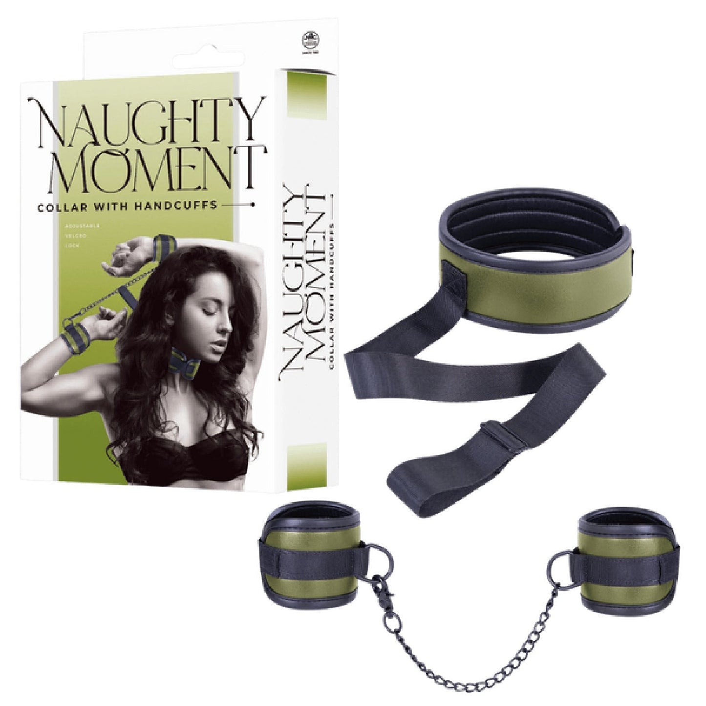Adjustable Brown Collar with Handcuffs – Velcro Lock, Webbing Strap, 22.4cm Chain