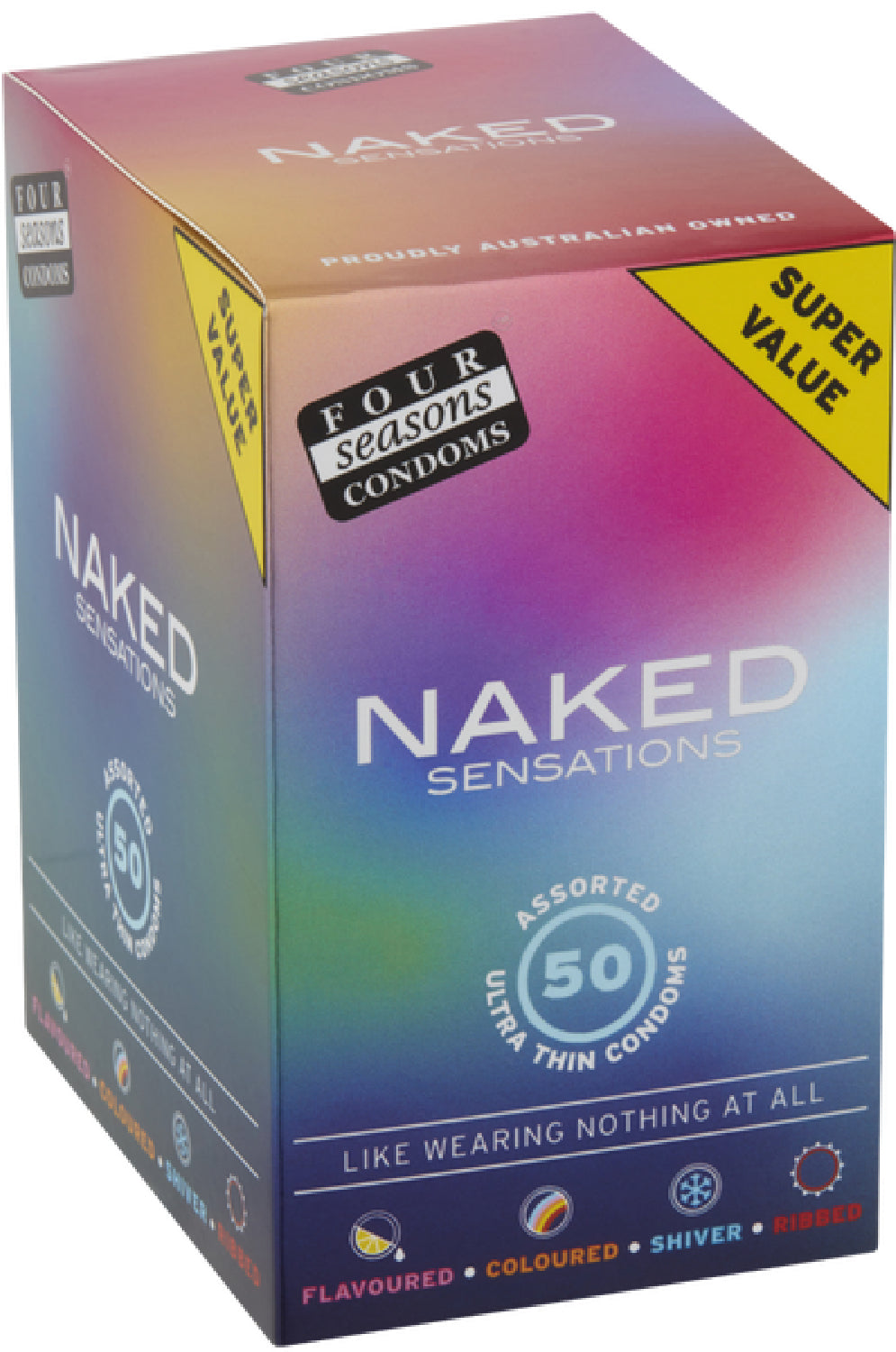 Four Seasons Naked Sensations – Ultra Sensitive Lubricated Condoms - Assorted 50 Pack