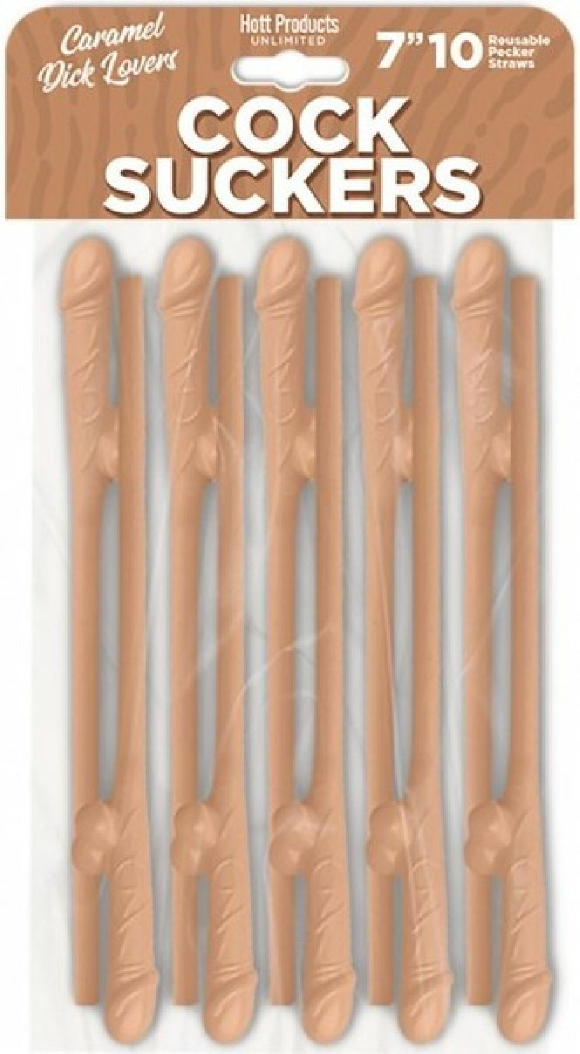 Hott Products Cock Sucker (Chocolate Brown) – 7 Inch Reusable Novelty Drink Straws Set of 10