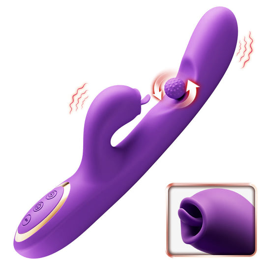 Acmejoy - Tongue Licking Clitoral Stimulator Vibrator With 360° Rotation Rubbing Ball PURPLE Vibrators