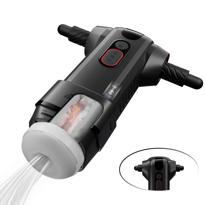 【Automatic Handle】 Motopulse - 2 heating modes, 9-frequency telescopic vibration, Handle adjustment, Male Stroker BLACK Masturbation Cup