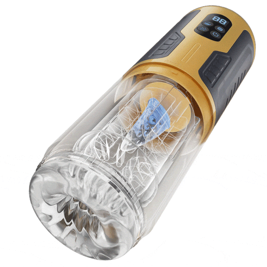 CREAMPIE - 5 IN 1 Licking Massage Thrust Rotation Vibrating Burst Stroker Yellow Masturbation Cup
