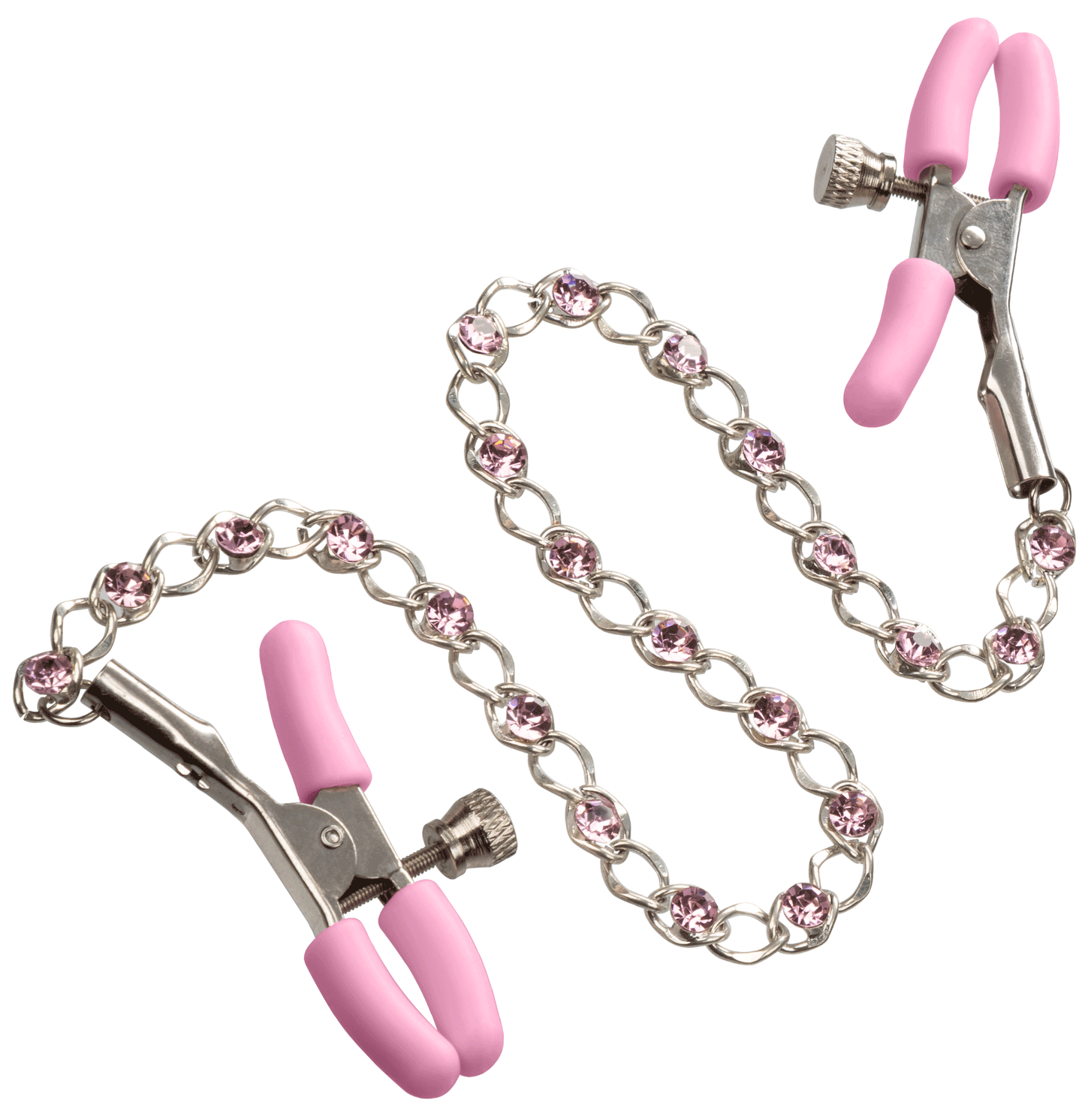 First Time Crystal Nipple Teasers with Pink Silicone Pads and Adjustable Tension Chain