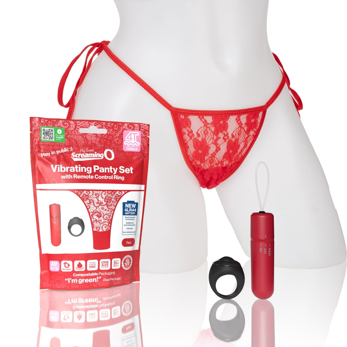 Vibrating Panty Set W/ Remote Ring 4t High Pitch Treble (Red)