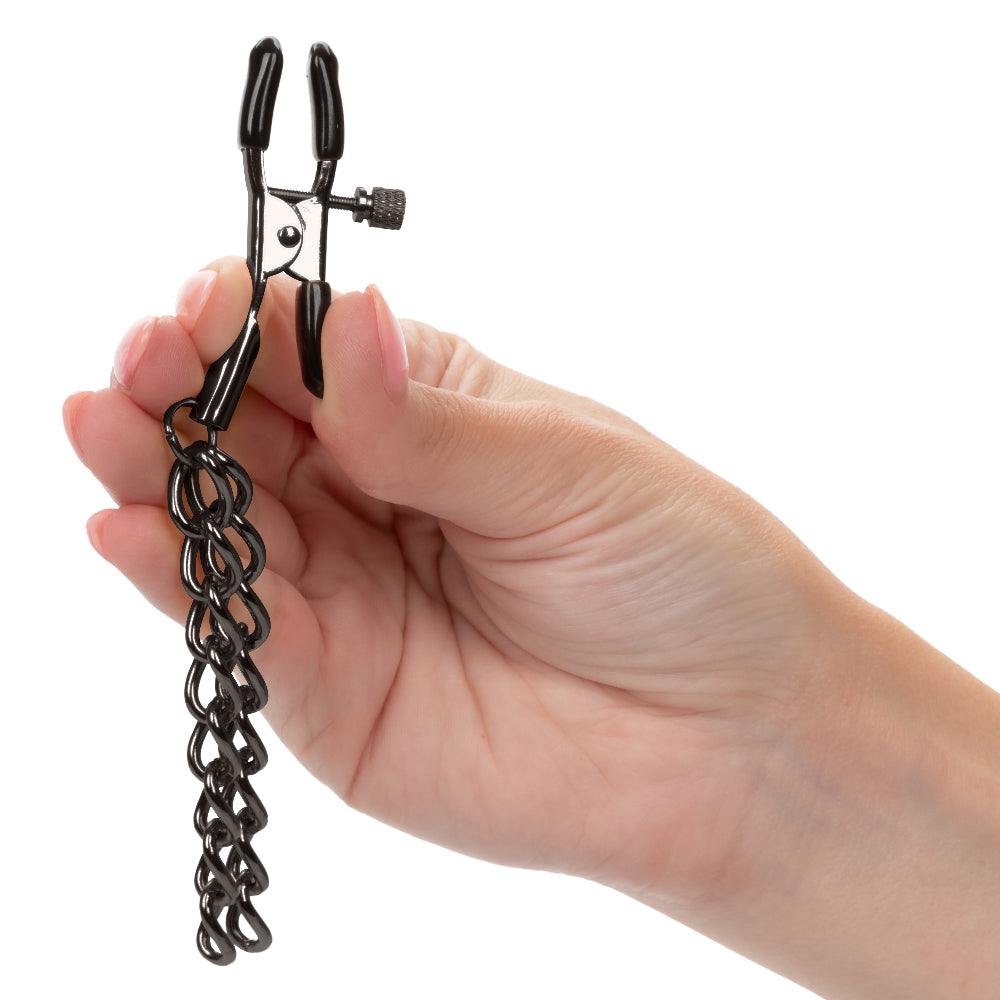 Euphoria Collection Black Chain Adjustable Nipple Clamps with Soft Pads