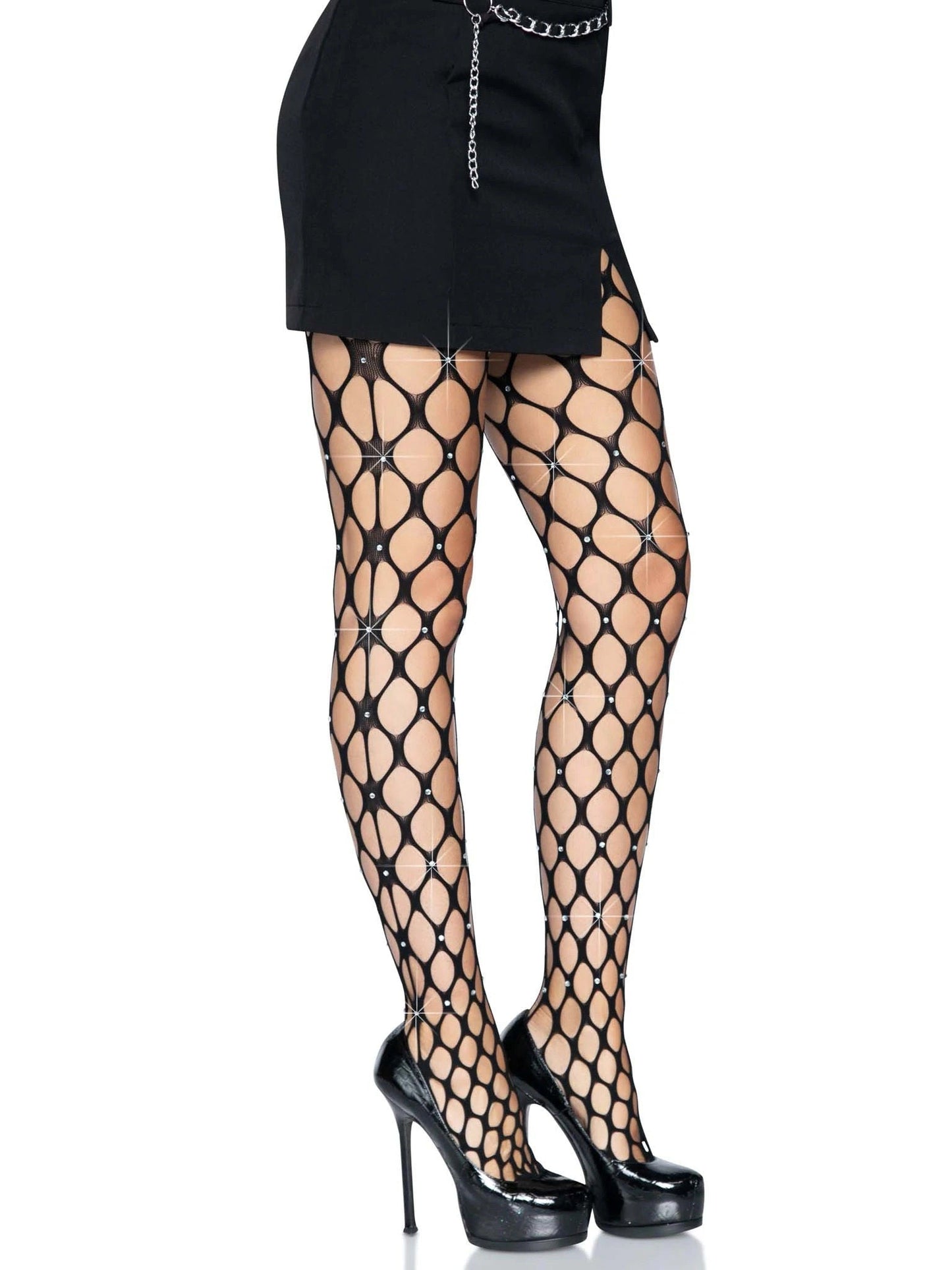 Leg Avenue Loren Rhinestone Jumbo Net Tights (Black) – Stylish Tights