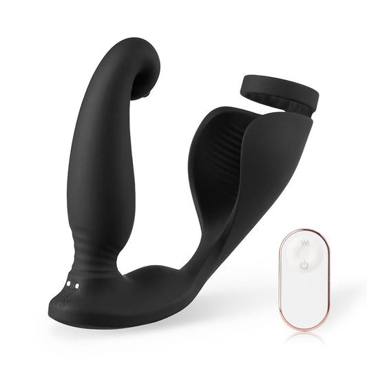 S-HANDE Versatile Vibrating Remote Control Cock Ring Butt Plug Prostate Massager Black Anal Toys