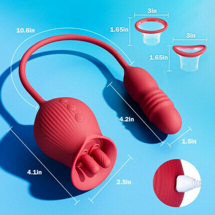 Acmejoy Rose 10 Tongue Licking & Thrusting Dildo Vibrator Clitoris and Nipple Stimulator Vibrators
