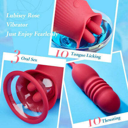 Acmejoy Rose 10 Tongue Licking & Thrusting Dildo Vibrator Clitoris and Nipple Stimulator Vibrators