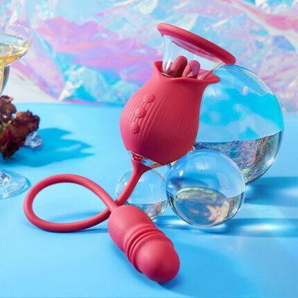 Acmejoy Rose 10 Tongue Licking & Thrusting Dildo Vibrator Clitoris and Nipple Stimulator Vibrators
