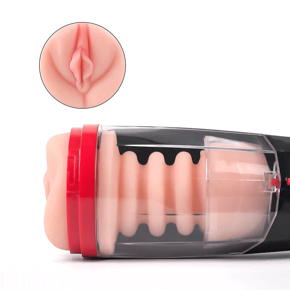 【Everted Fleshy Labia】ROKA - 5-in-1 Multifunctional Male Stroker with 5 Thrusting and Suction, 10 Vibration, and Transparent Removable Cover Masturbation Cup
