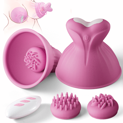 Acmejoy - 7 Vibrating & Rotation Nipple Toys with Replaceable Message Head Pink Vibrators
