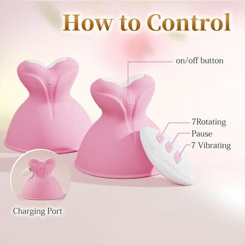 Acmejoy - 7 Vibrating & Rotation Nipple Toys with Replaceable Message Head Vibrators