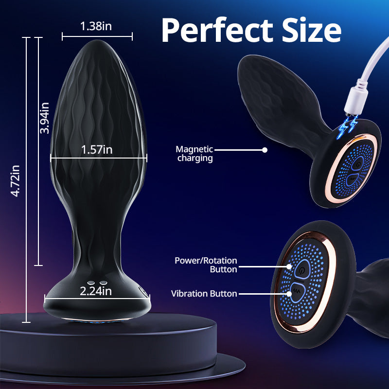 LED Light 360° Rotation & Vibration Remote Control Anal Plug For Solo or Couple Anal Toys
