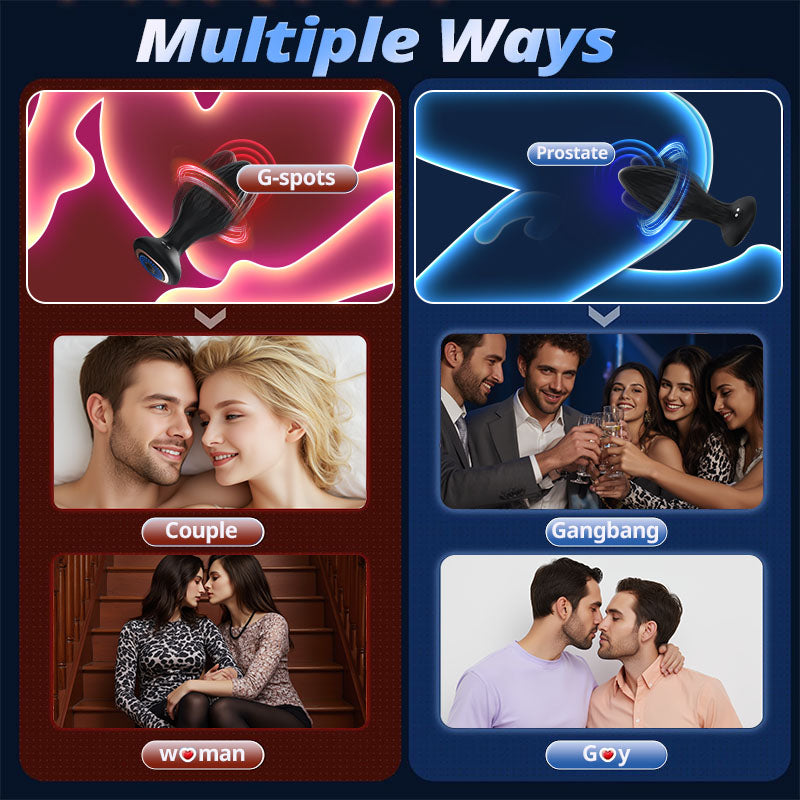 LED Light 360° Rotation & Vibration Remote Control Anal Plug For Solo or Couple Anal Toys