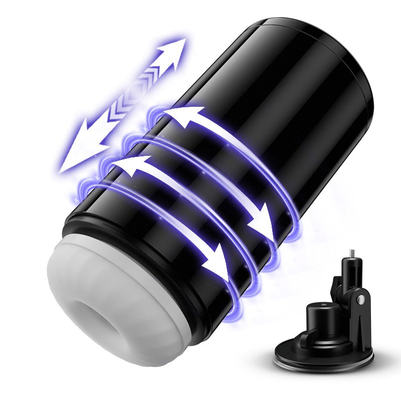 Lightspeed - 4 in 1 Male Stroker 7 Thrutings & 7 Rotatings Suction Cup Mount Magnetic Inner Liner Black Masturbation Cup
