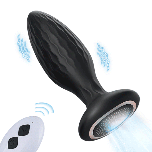 LED Light 360° Rotation & Vibration Remote Control Anal Plug For Solo or Couple Black Anal Toys