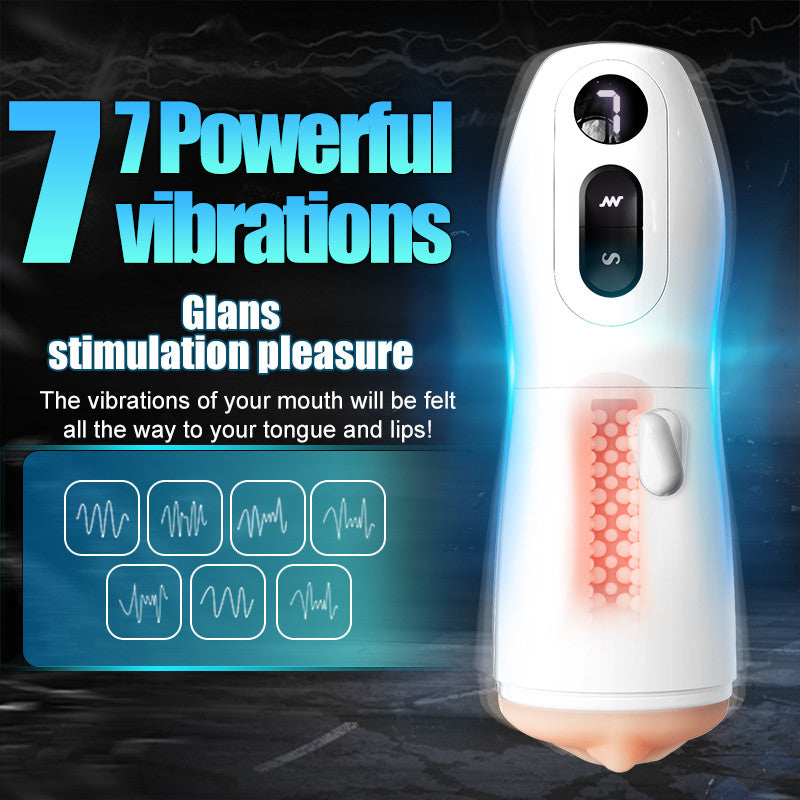 7-Mode Vibrating Automatic Male Stroker with Realistic Lip Entrance & Textured Tunnel Masturbation Cup