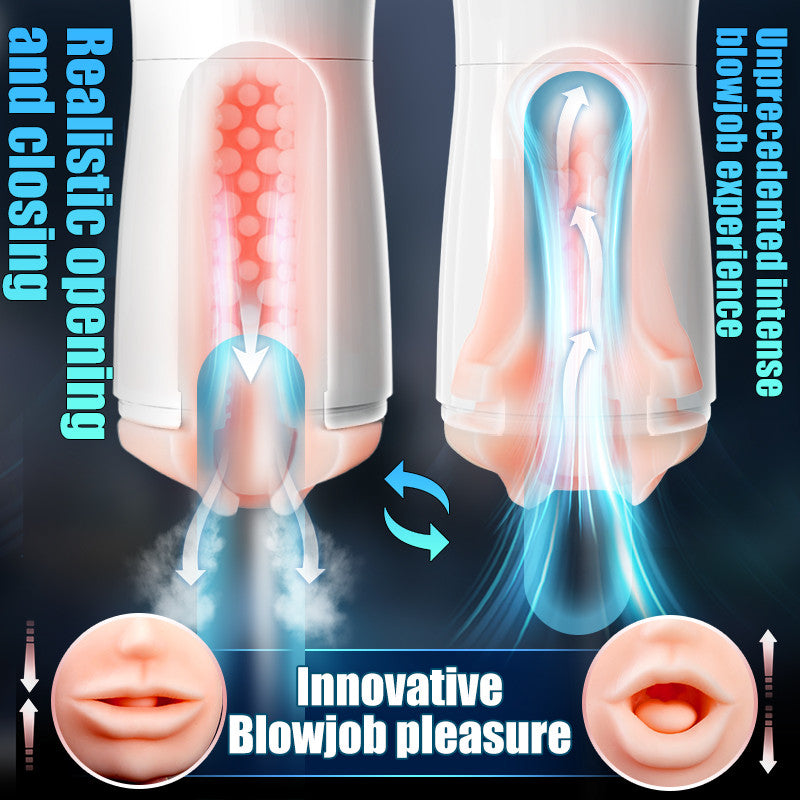 7-Mode Vibrating Automatic Male Stroker with Realistic Lip Entrance & Textured Tunnel Masturbation Cup
